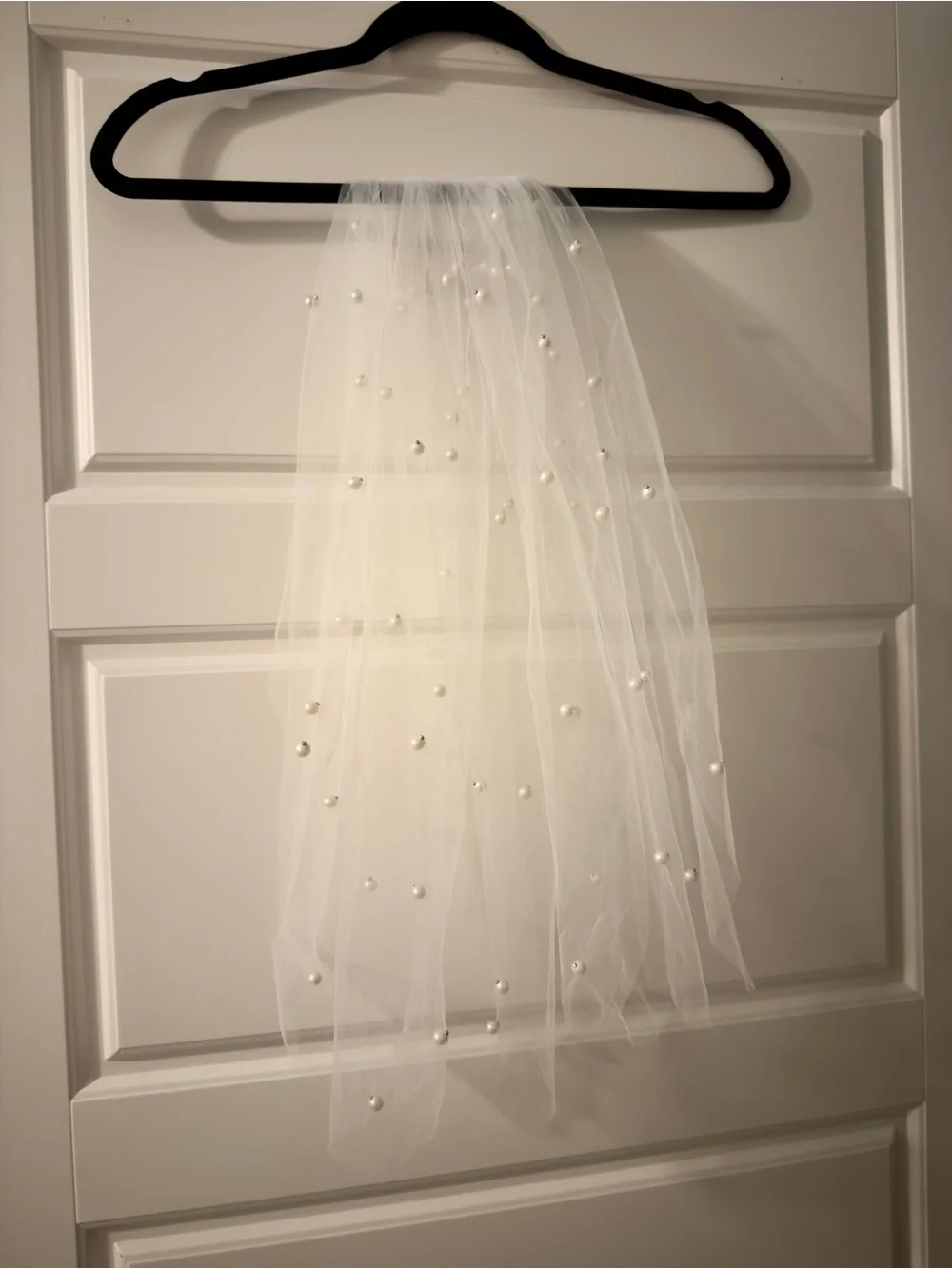 Pearl-Embellished White Bridal Veil
